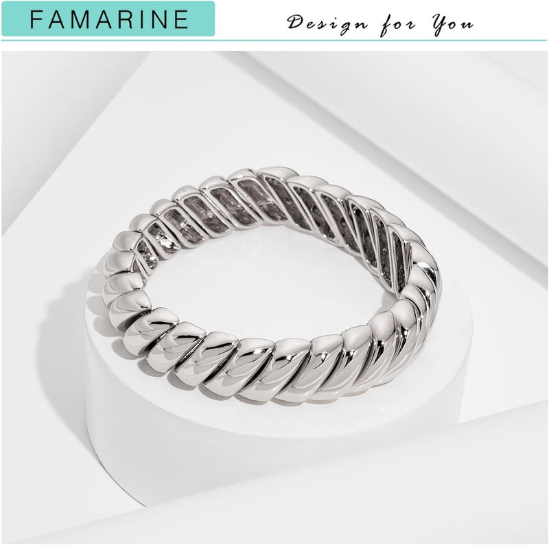 FAMARINE Gold Silver Chunky Bangle Bracelet for Women Men - Image 4